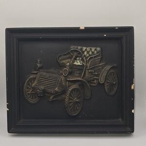 1908 Antique Car Relief Plaque Collectible Decorative Sign Black Frame